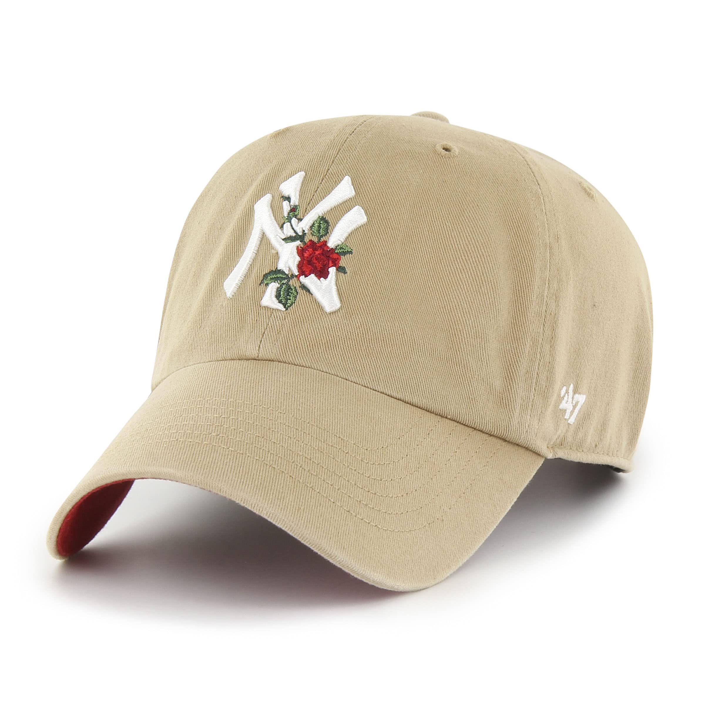 '47 New York Yankees Thorn Clean Up Dad Hat Baseball Cap - Khaki/Rose, Khaki, Red - Caps Fitted