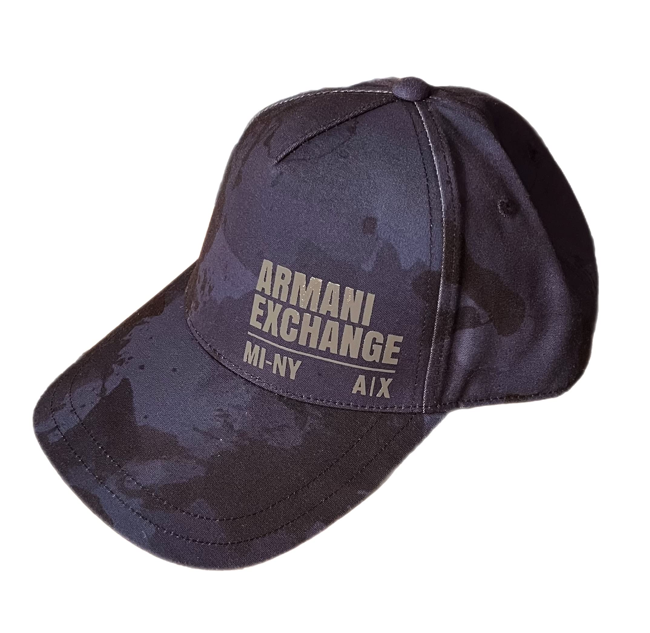 A | X ARMANI EXCHANGE Men's Camo Logo Baseball Hat, Watercolor Navy Allover Print, OS - Caps Fitted Caps Fitted A｜X ARMANI EXCHANGE