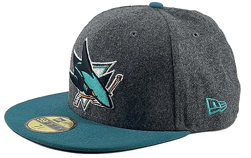 Extremely Rare 100% Authentic San Jose Sharks Wool Vintage Logo 59Fifty Fitted (as1, Numeric, Numeric_7_and_1_Quarter, Charcoal Milton & Teal) - Caps Fitted Caps Fitted New Era