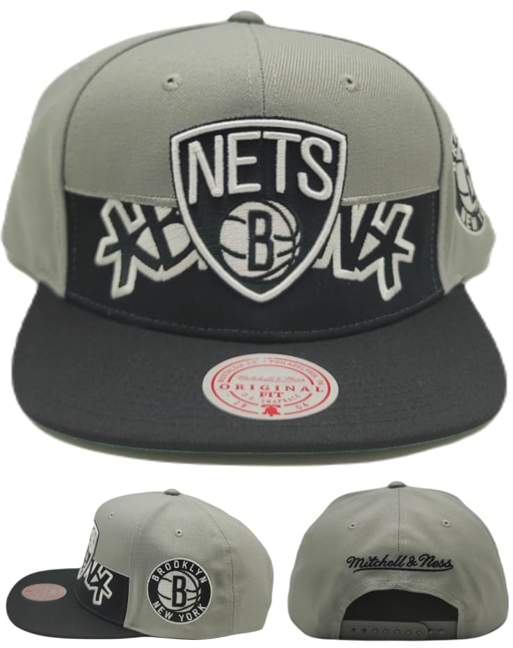 Mitchell & Ness Brooklyn Nets New Half N Half Gray Black Era Snapback Hat Cap - Caps Fitted Caps Fitted Mitchell & Ness