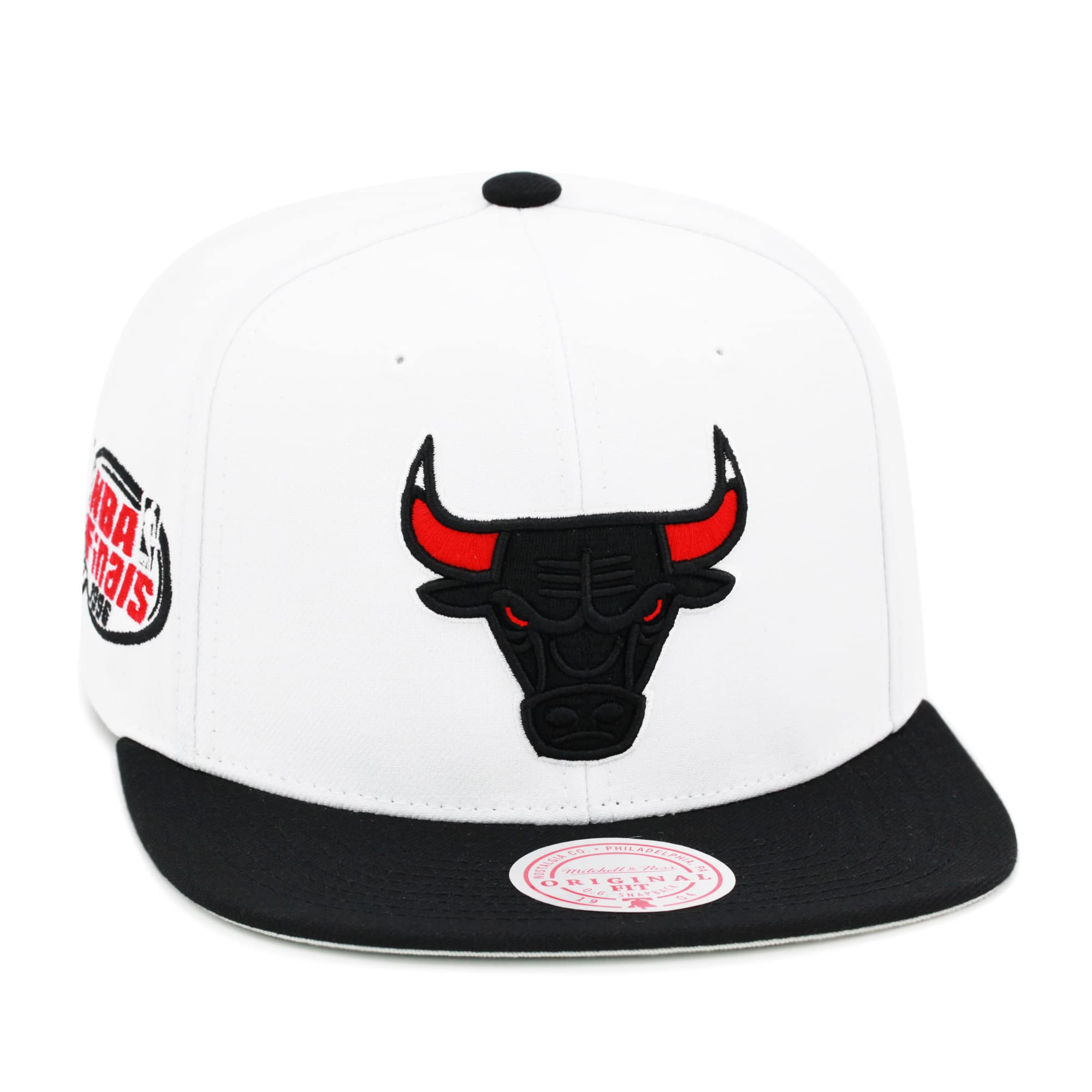 Mitchell & Ness Chicago Bulls NBA Playoff Wins Snapback Hat Adjustable Cap - White/Black/Red/NBA Finals 1996 Side Patch - Caps Fitted Caps Fitted Mitchell & Ness