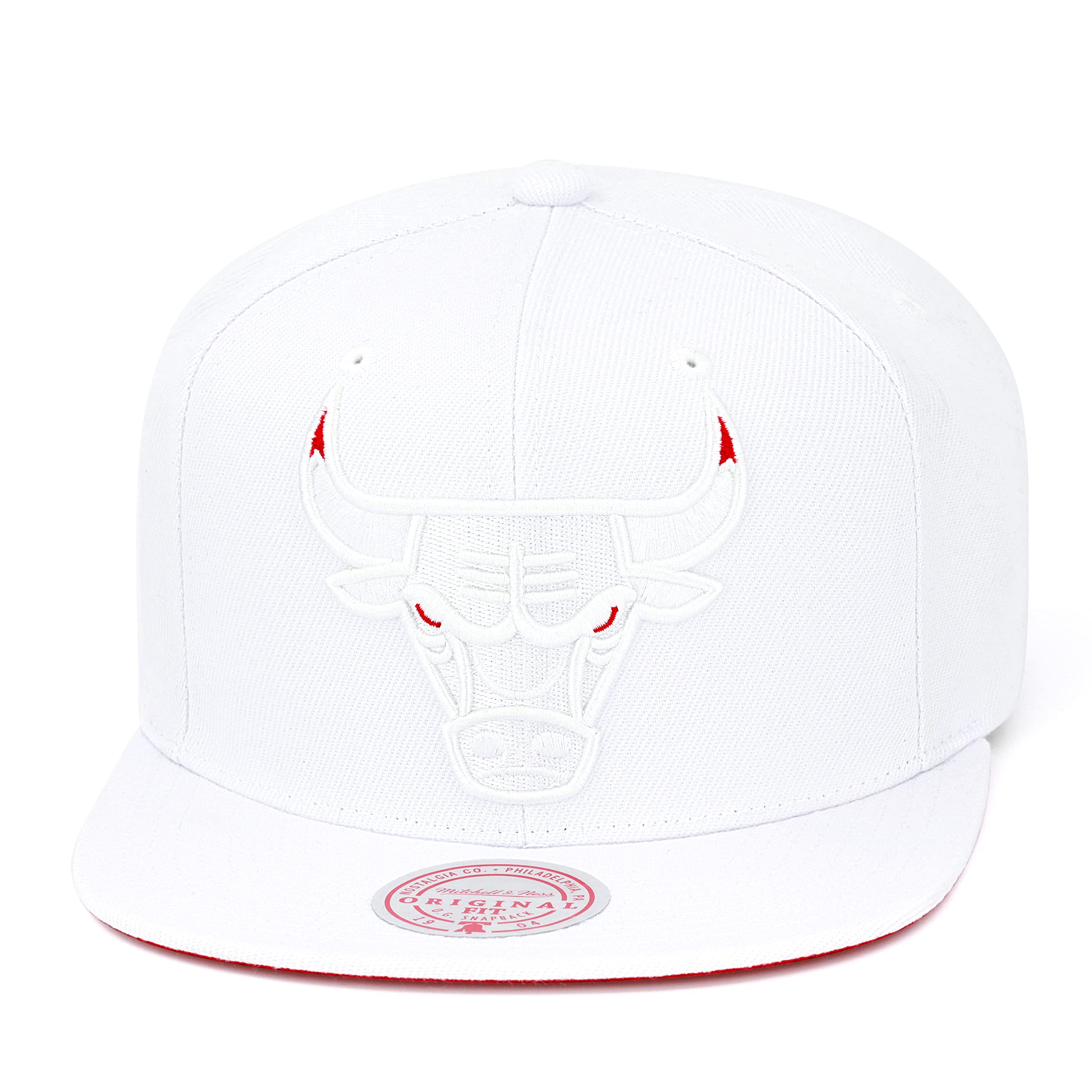 Mitchell & Ness Chicago Bulls Snapback Hat Adjustable Cap - White/Red Eyes - Caps Fitted Caps Fitted Mitchell & Ness