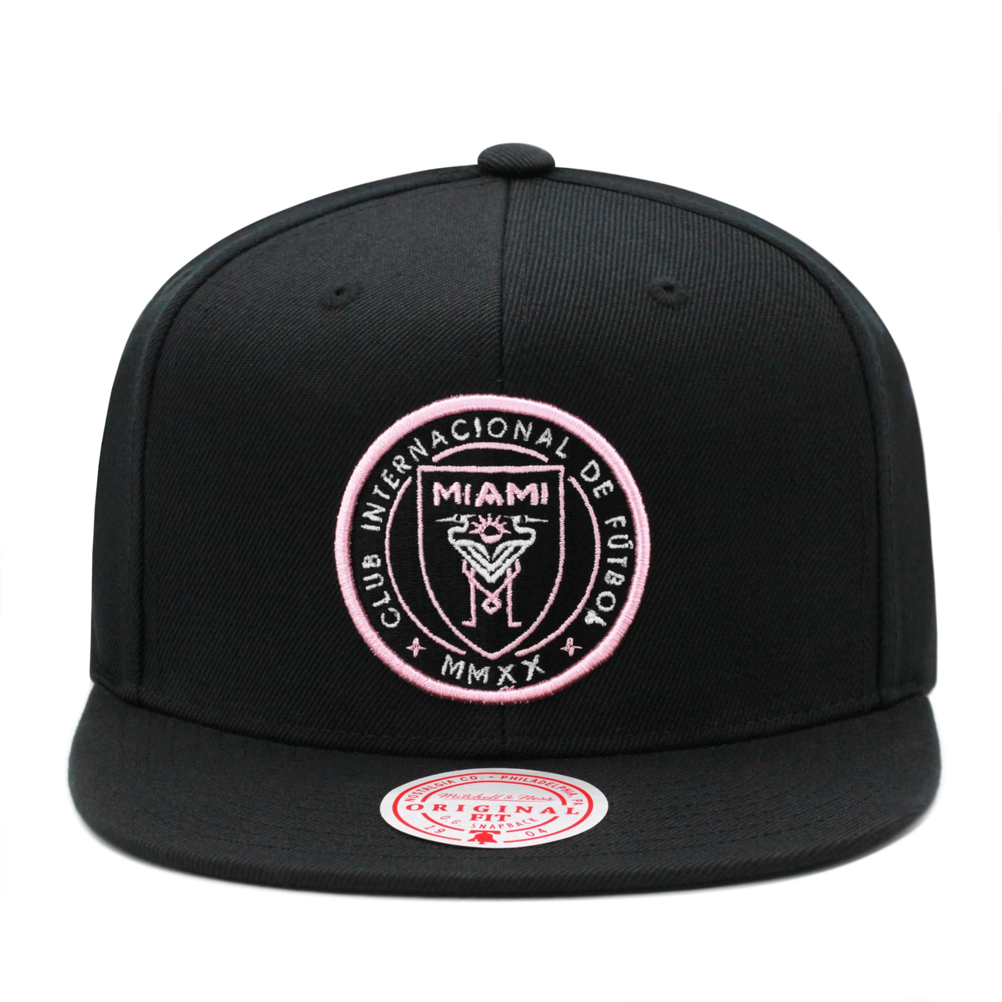 Mitchell & Ness Inter Miami CF MLS Primary Logo Snapback Hat Cap - Black/White/Light Pink - Caps Fitted Caps Fitted Mitchell & Ness