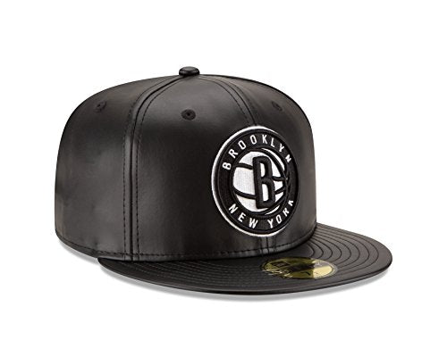NBA Brooklyn Nets Men's Faux Leather 59FIFTY Fitted Cap, 7.375, Black - Caps Fitted Caps Fitted New Era