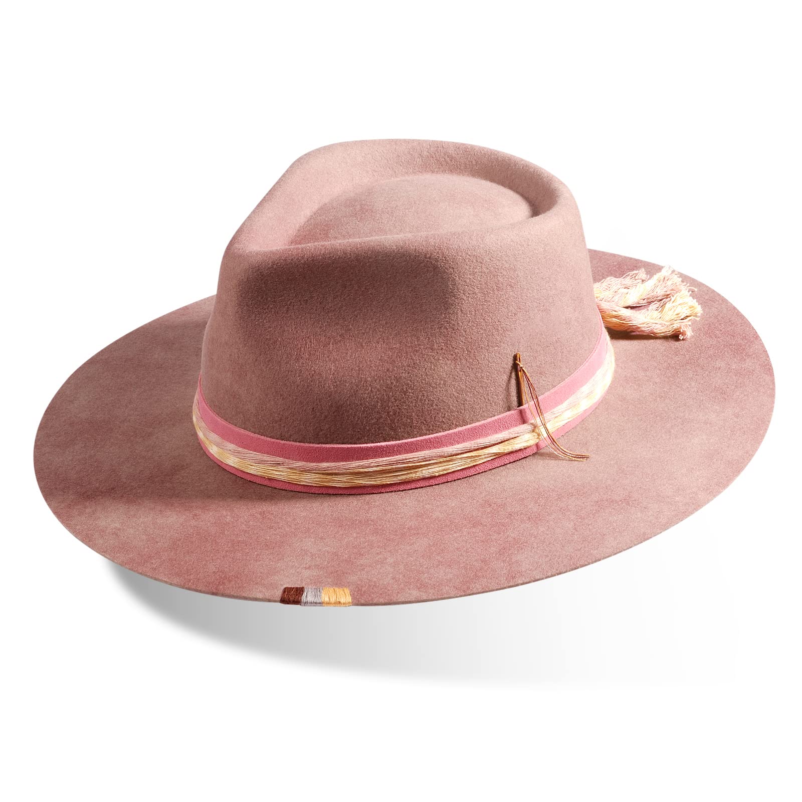 RUEDIGER Wide Brim Fedora Hats for Men Women 100% Wool Felt Panama Rancher Hat with Lightning Logo Distressed/Burned Handmade Pink - Caps Fitted