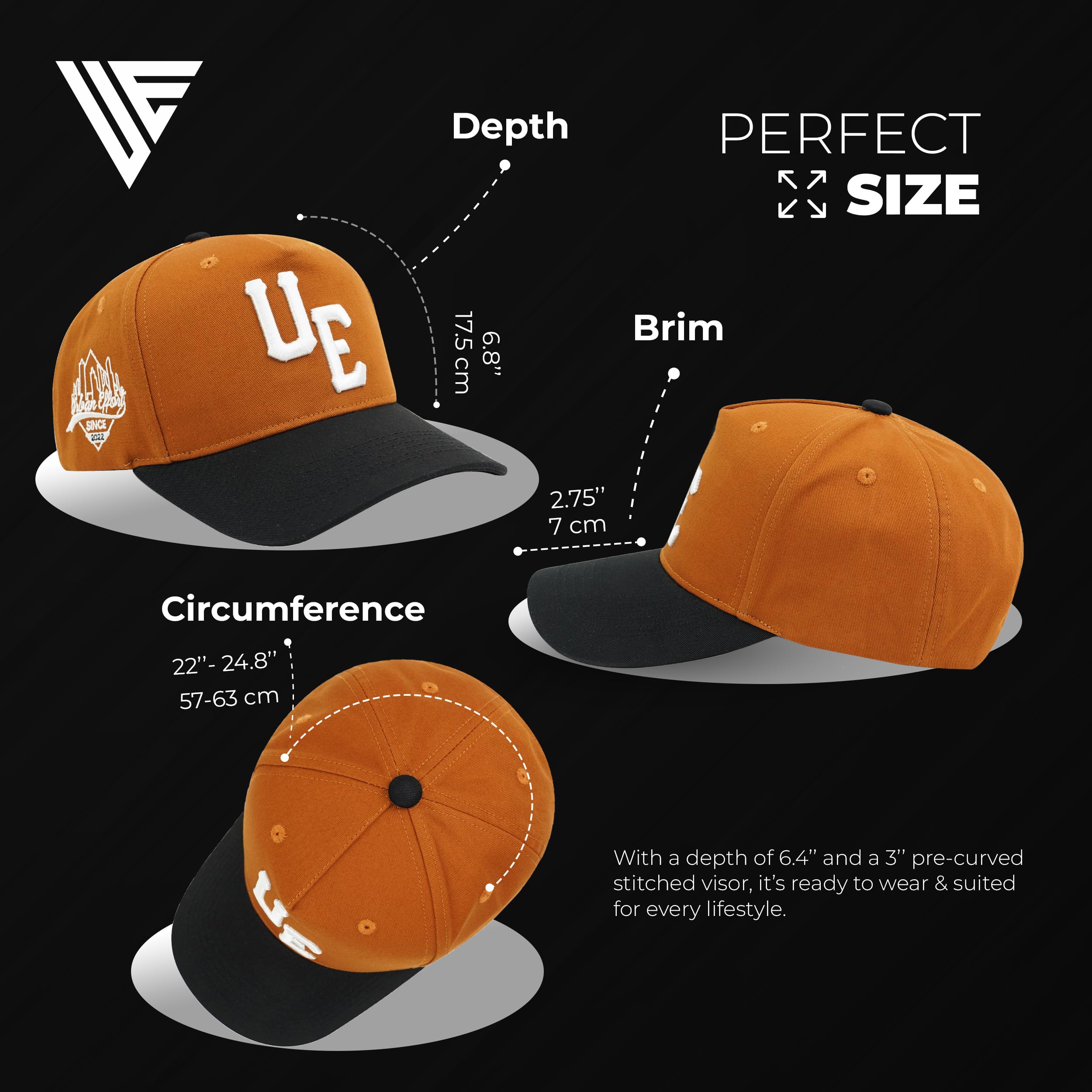URBAN EFFORT Sports Cap - for Men and Women Baseball Hat 5-Panel Hat - Great Snapback Closure for Your Style & Outdoors (Curved Bill, Brown/Black) - Caps Fitted Caps Fitted URBAN EFFORT