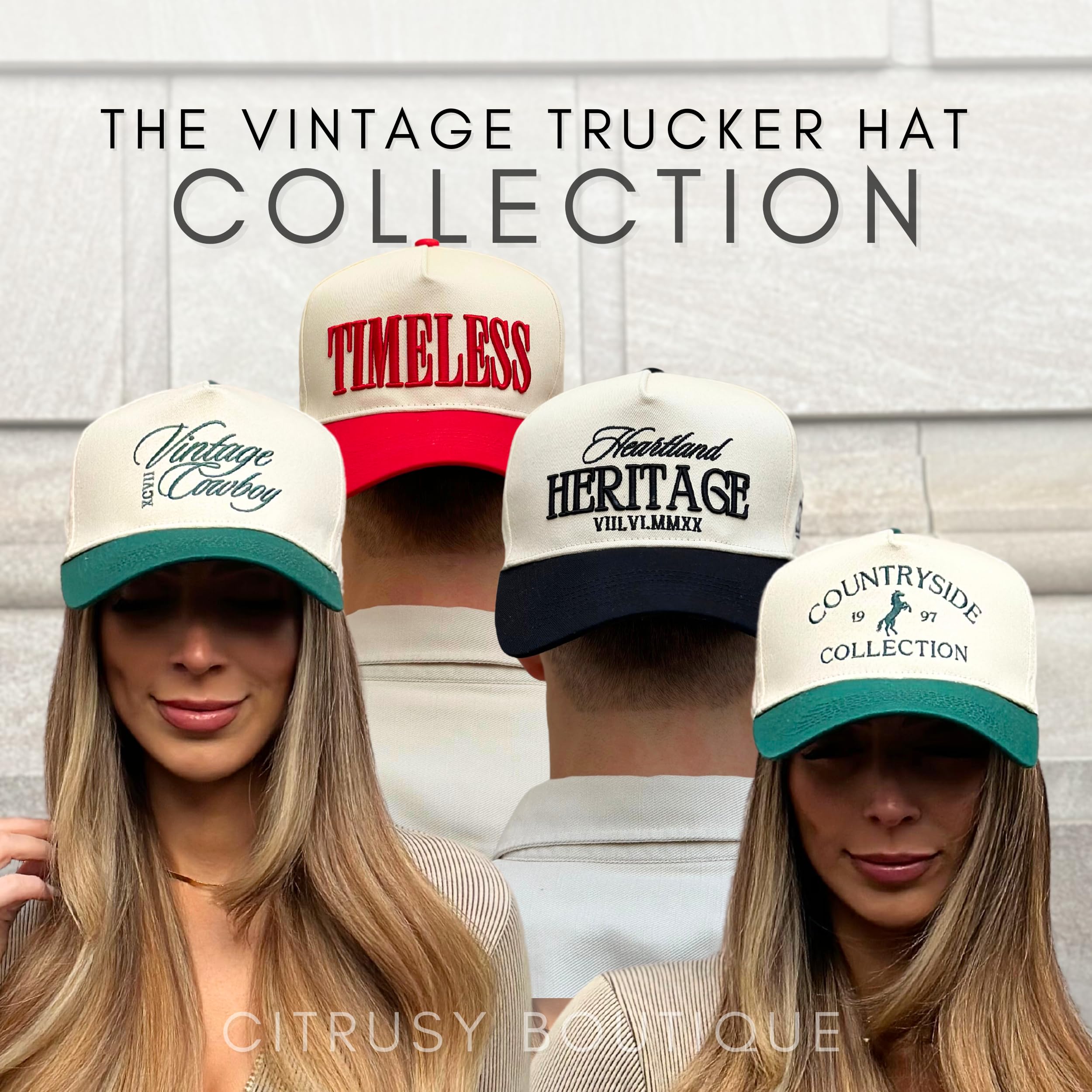 Vintage Trucker Hat | Country Cowboy Cute Preppy Retro Western Trucker Hats | Men Women Trendy Baseball Snapback | Two Tone Tan Red Green Black Trucker Hat | Cotton Embroidered Cap (Timeless | Red) - Caps Fitted Caps Fitted Citrusy Boutique